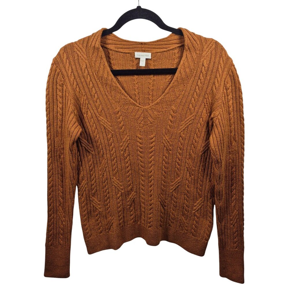 Garnet Hill Sweater Womens Medium Pullover Capsule Wool Linen Casual V Neck